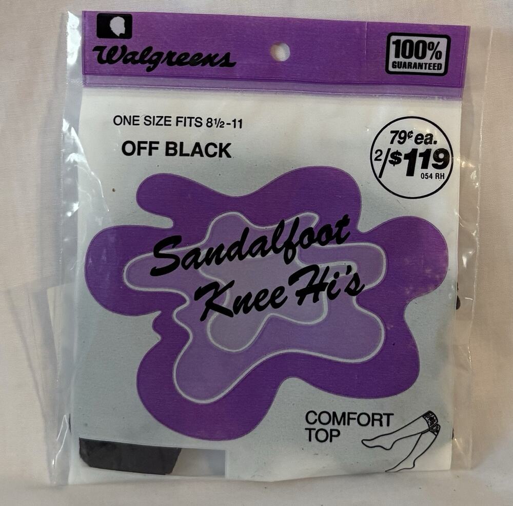 Walgreens Comfort Top Sandalfoot Knee High Stockings, Off-Black, Size 8.5-11 NEW
